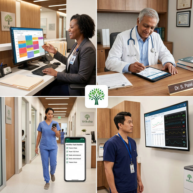 Four clinic professionals using Vriksha.Health simultaneously